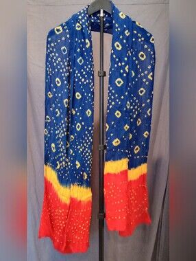 Boho Colorful Printed Scarf in Blue, Yellow & Red Bold